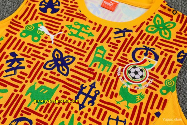 Ghana Yellow Adinkra Symbol Print Sleeveless Training Suit + Shorts