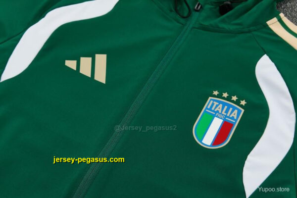 Italy Green Full Zipper Hooded Jacket Tracksuit + Long Pants