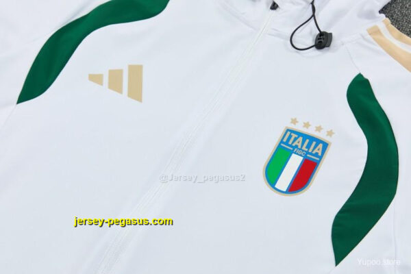 Italy White Full Zipper Hooded Jacket Tracksuit + Long Pants