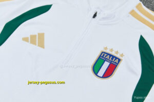 Italy White Half Zipper Jacket Tracksuit + Green Long Pants