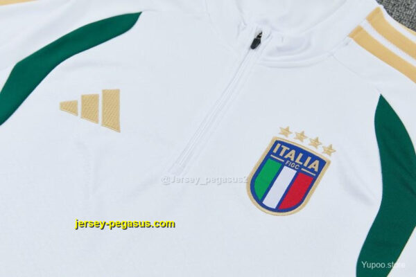 Italy White Half Zipper Jacket Tracksuit + Green Long Pants