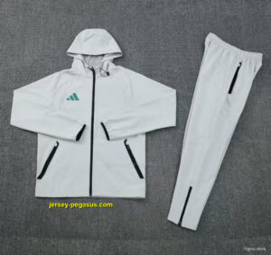 Adidas Light Grey Full Zipper Hooded Windbreaker Jacket Tracksuit + Long Pants