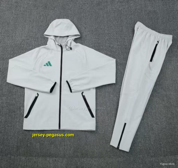 Adidas Light Grey Full Zipper Hooded Windbreaker Jacket Tracksuit + Long Pants