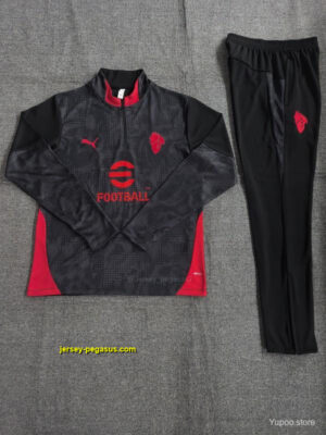 Kids AC Milan Black Camouflage Half Zipper Jacket+Long Pants