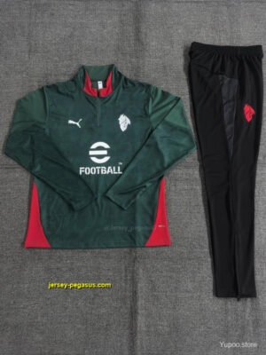 Kids AC Milan Green Camouflage Half Zipper Jacket+Long Pants