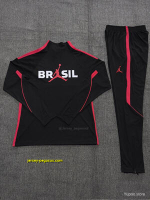 Kids Brazil Black & Red Half Zipper Jacket Tracksuit + Long Pants
