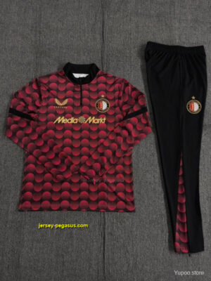 Kids Feyenoord Red Black Camouflage Half Zipper Jacket+Long Pants