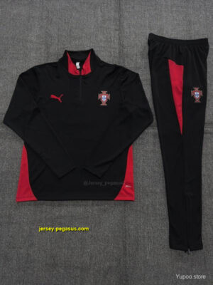 Kids Portugal Black Half Zipper Jacket+Long Pants