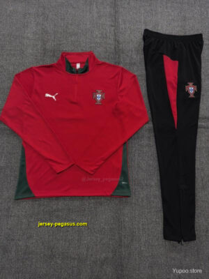 Kids Portugal Red Half Zipper Jacket+Long Pants