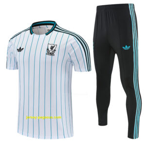 Liverpool White with Teal Pinstripe Short Sleeve Tracksuit + Long Pants