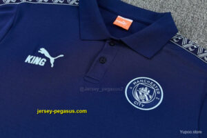 Manchester City Navy Blue Polo Training Shirt + Long Pants Tracksuit
