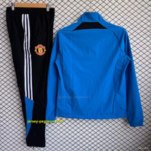 Manchester United Blue with White Full zipper Jacket Tracksuit+ long pants