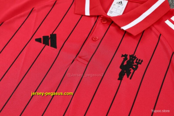 Manchester United Red Stripes Polo Training Shirt + Long Pants Tracksuit