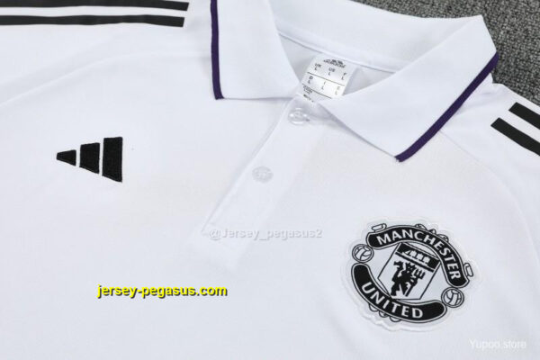 Manchester United White Polo Training Shirt + Long Pants Tracksuit
