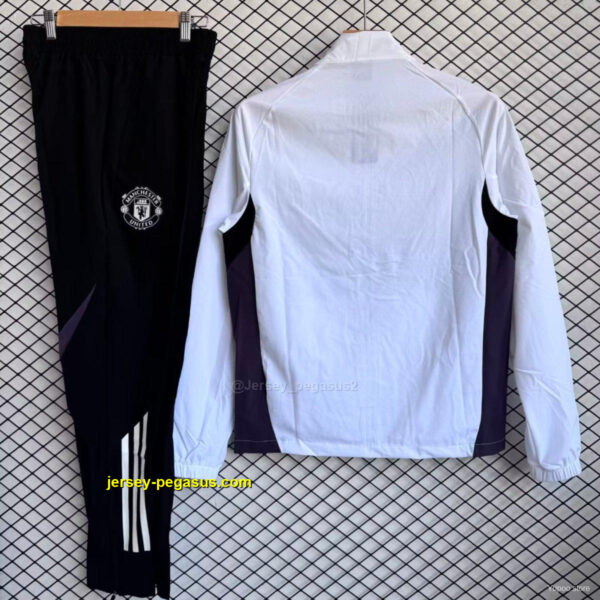 Manchester United White with Black Full zipper Jacket Tracksuit+ long pants