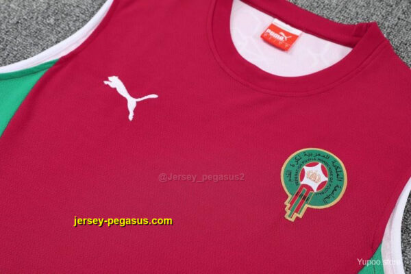 Morocco Red Sleeveless Training Vest +Green Shorts Set