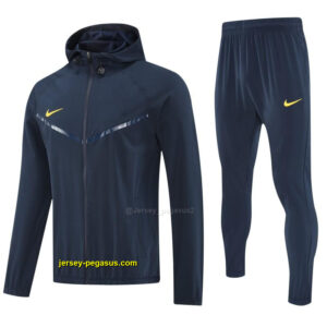 Nike Navy Blue With Yellow logo Full Zipper Hooded Jacket Tracksuit + Long Pants