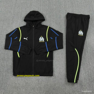 Olympique Marseille Black Full zipper Jacket Tracksuit+ long pants
