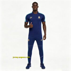 Olympique de Marseille Navy Blue Short Sleeve Tracksuit + Long Pants