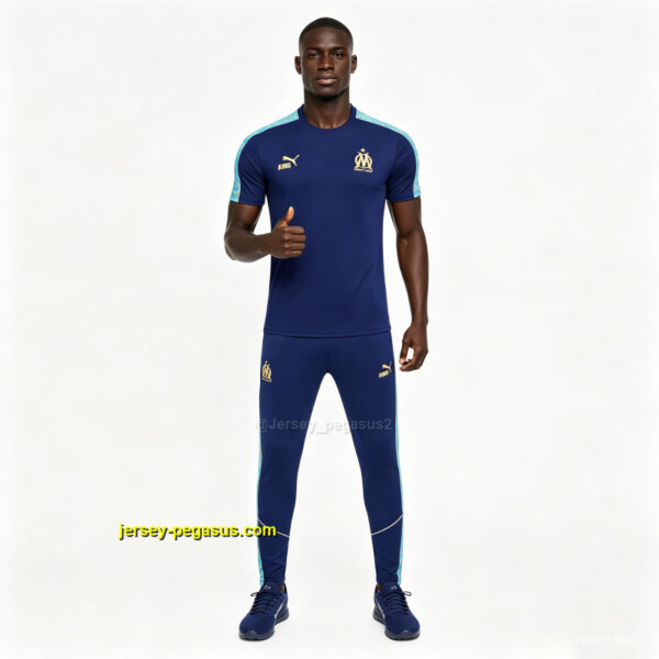 Olympique de Marseille Navy Blue Short Sleeve Tracksuit + Long Pants