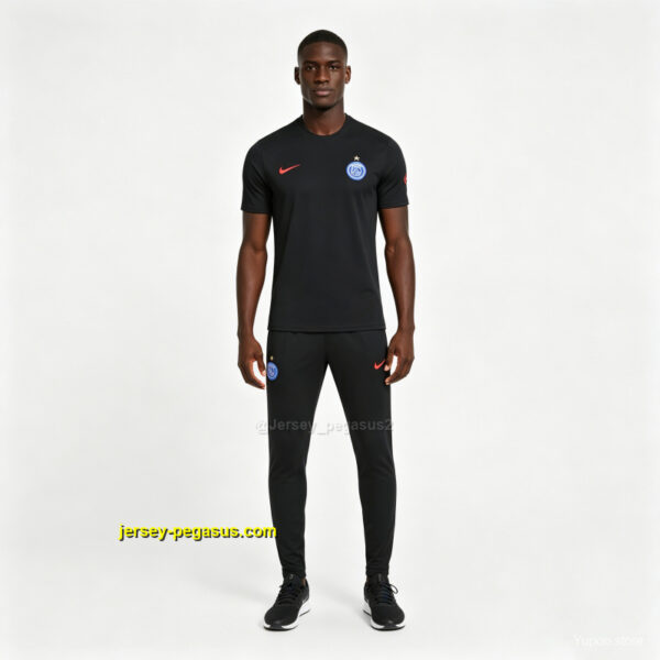 Paris Saint-Germain Black Short Sleeve Tracksuit + Long Pants