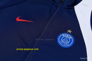 Paris Saint-Germain Navy Blue & White Full Zipper Jacket Tracksuit + Long Pants