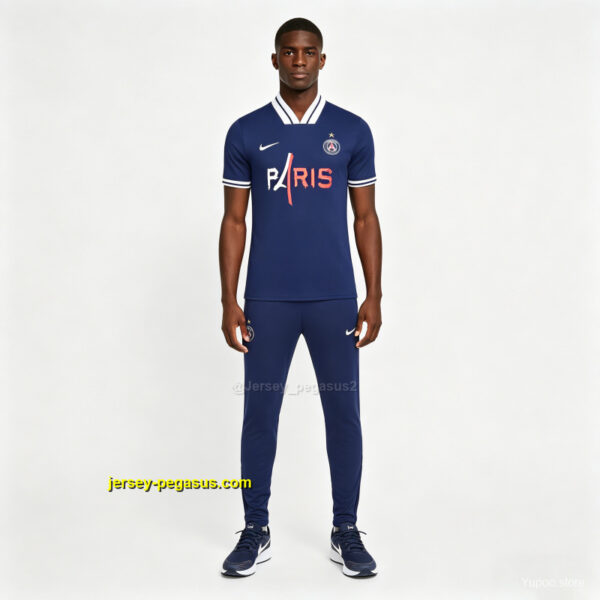 Paris Saint-Germain Navy Blue with PARIS Eiffel Tower Short Sleeve Tracksuit + L