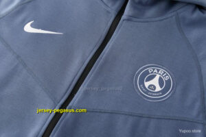 Paris Saint-Germain Steel Blue Full Zipper Hooded Jacket Tracksuit + Long Pants