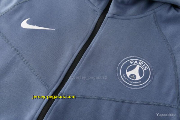 Paris Saint-Germain Steel Blue Full Zipper Hooded Jacket Tracksuit + Long Pants
