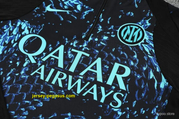 Player Version Inter Milan Black with Blue Water Splash Pattern Half Zipper Jack