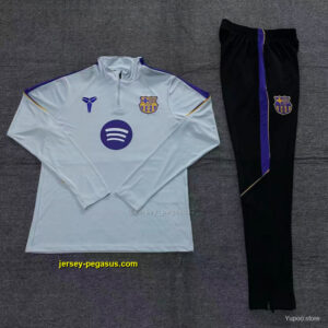 Player Version Kids Barcelona Light Grey Half Zipper Jacket+Long Pants
