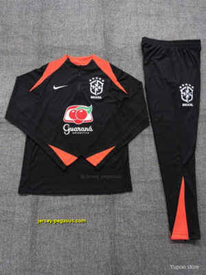 Player Version Kids Brazil Black Half Zipper Jacket+Long Pants