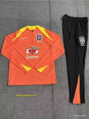 Player Version Kids Brazil Orange Half Zipper Jacket+Long Pants