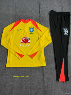Player Version Kids Brazil Yellow Half Zipper Jacket+Long Pants