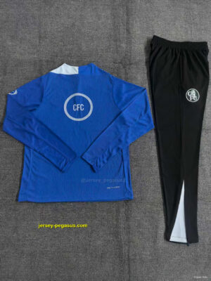 Player Version Kids Chelsea Color Blue T90 Half Zipper Jacket+Long Pants