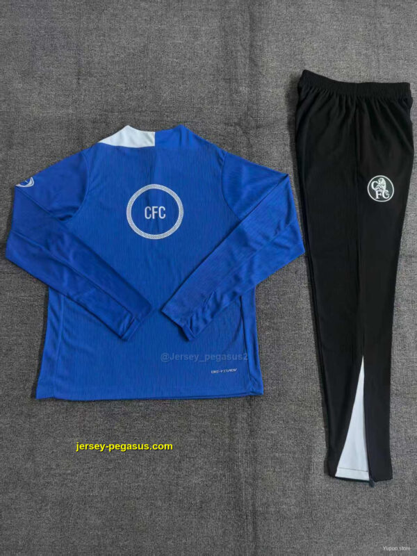 Player Version Kids Chelsea Color Blue T90 Half Zipper Jacket+Long Pants