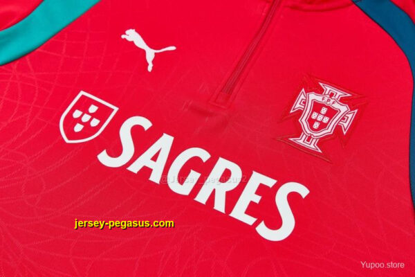 Portugal Red&Teal Half Zipper Jacket Tracksuit + Long Pants