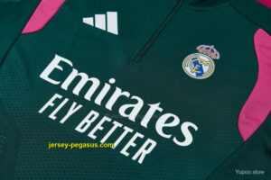 Real Madrid Dark Green Half Zipper Jacket Tracksuit + Long Pants
