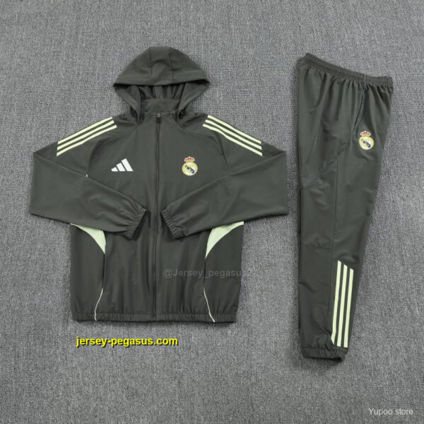 Real Madrid Dark Grey Green Full zipper Jacket Tracksuit+ long pants