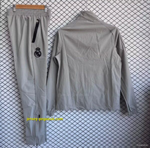 Real Madrid Grey with Black Full zipper Jacket Tracksuit+ long pants
