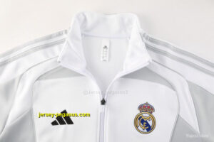 Real Madrid GreyWhite Full Zipper Jacket + Long Pants