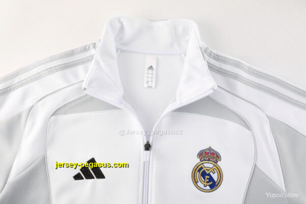 Real Madrid GreyWhite Full Zipper Jacket + Long Pants