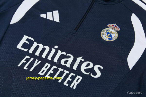 Real Madrid Navy Blue Half Zipper Jacket Tracksuit + Long Pants