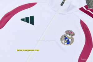 Real Madrid White & Dark Green Full Zipper Jacket Tracksuit + Long Pants