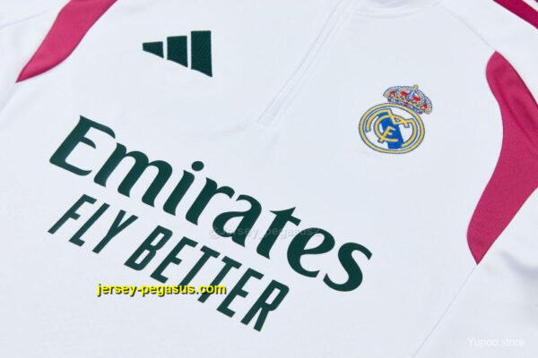 Real Madrid White & Dark Green Half Zipper Jacket Tracksuit + Long Pants