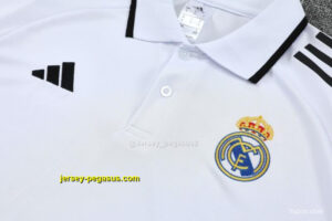Real Madrid White Polo Training Shirt + Black Long Pants Tracksuit