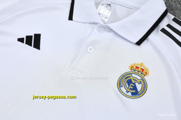 Real Madrid White Polo Training Shirt + Black Long Pants Tracksuit