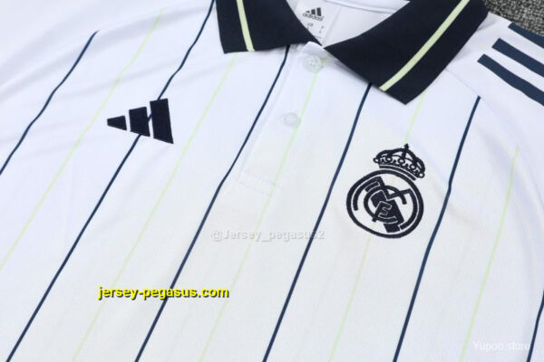 Real Madrid White Stripes Polo Training Shirt + Long Pants Tracksuit