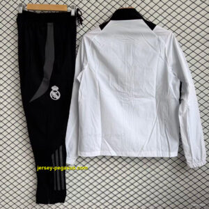 Real Madrid White with Black Full zipper Jacket Tracksuit+ long pants