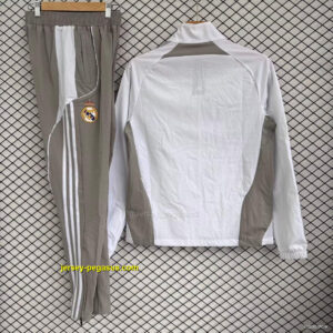 Real Madrid White with Grey Full zipper Jacket Tracksuit+ long pants
